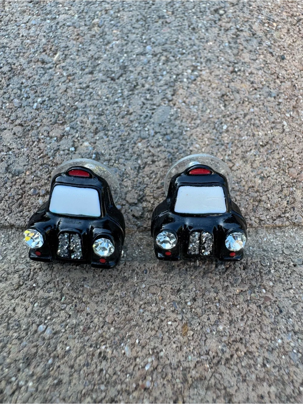 Betsy Johnson Black Car Stud Earrings with Crystal Accents